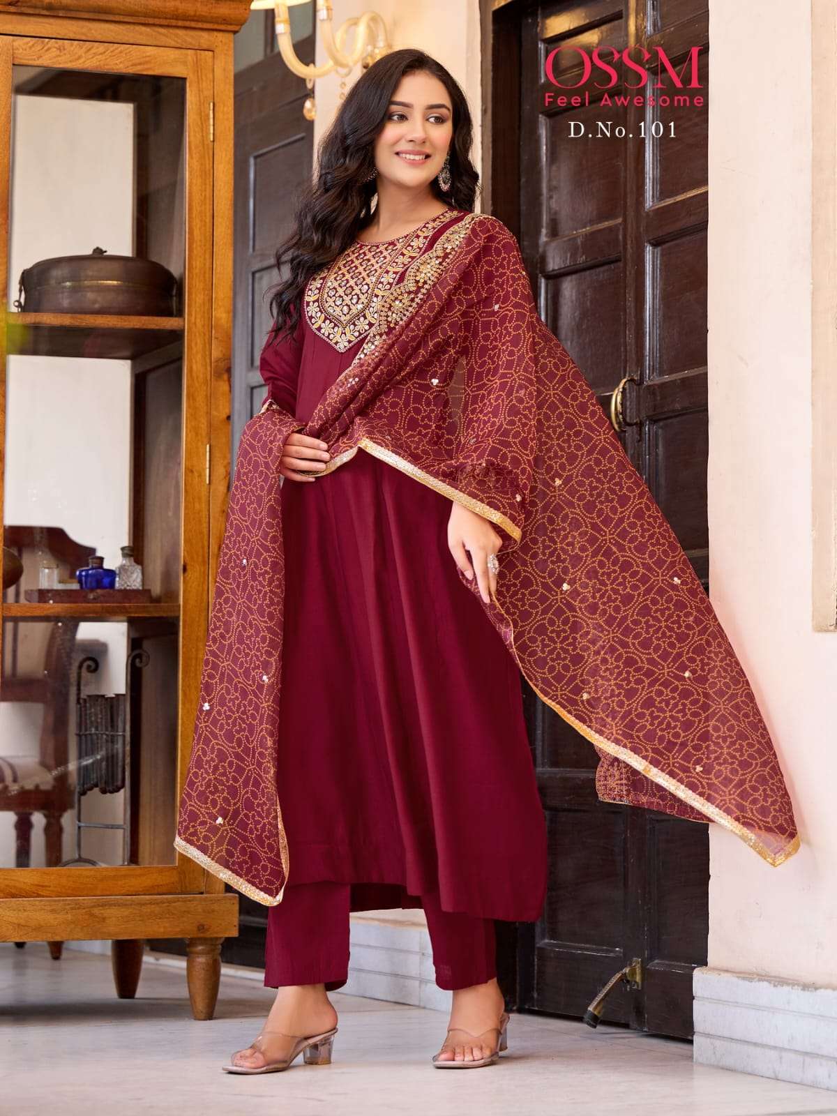MANTRA BY OSSM 101 TO 106 SERIES FANCY PURE VISCOSE ROMAN SILK WORK DRESSES